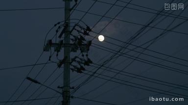 秋天<strong>夜晚</strong>黄昏电线杆月亮月球